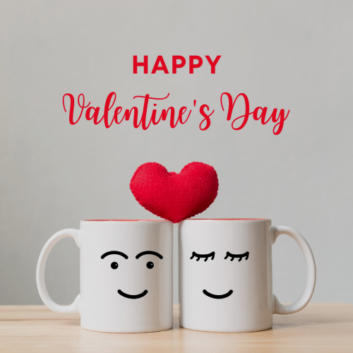 Two mug and a heart on it, Happy valentines day.