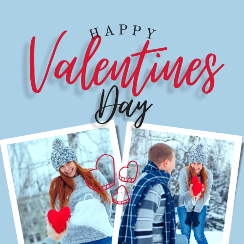 Happy Valentine Days, couple in snow man holding a heart.