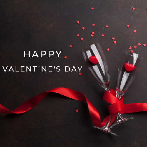 Two hearts in the glass of a wine, Happy valentines Day.