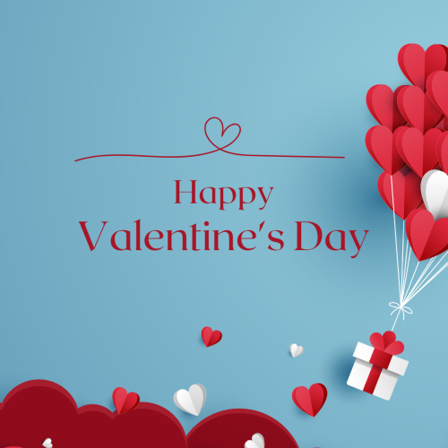 A gift blew up with the help of heart shape balloons, Happy valentines day.
