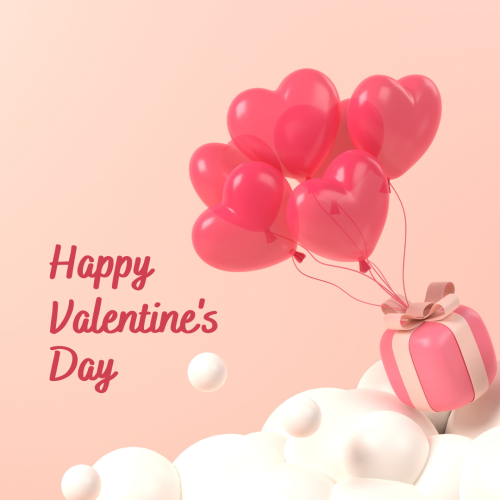 A gift flying with the help of balloon, Happy valentines day.