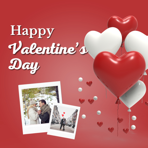 Two couples and lots of red and white color backgrounds, Happy Valentine day.