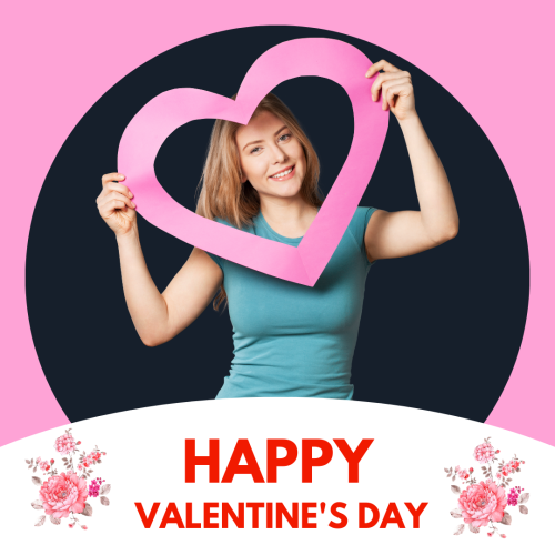 A girl holding a heart shape, Happy valentines day.