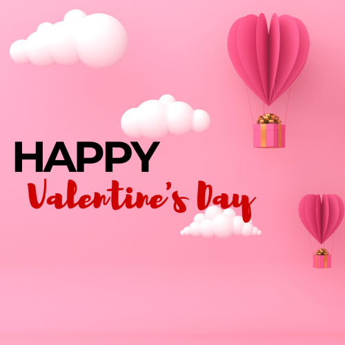 Gifts hanging with heart shape hot air balloon, Happy valentines day.