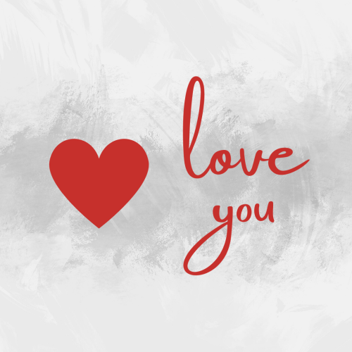 Love you with a red heart on a grey background