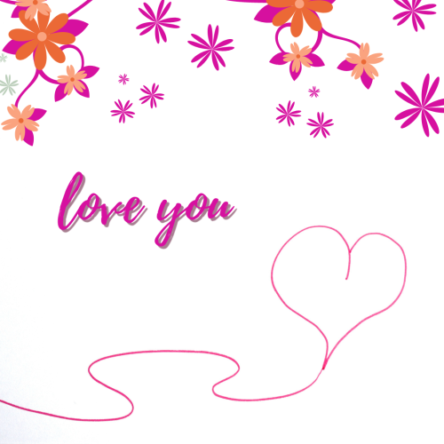 White background and flowers on wish card, Love you