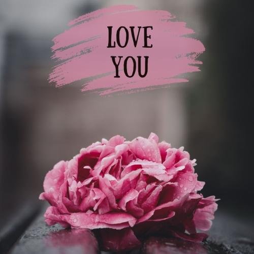 Love you card with pink flower.