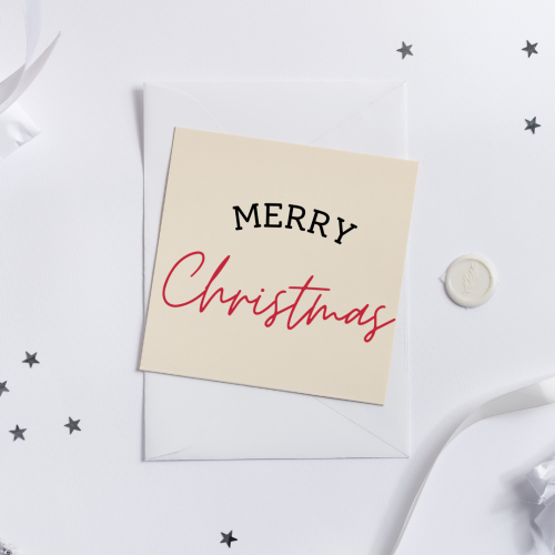 White background and golden paper, Merry Christmas.