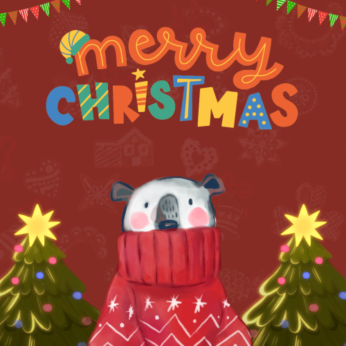 Merry Christmas, Christmas tree and panda on it.