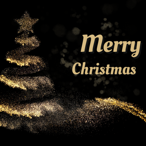 Merry Christmas, Golden Christmas tree design.