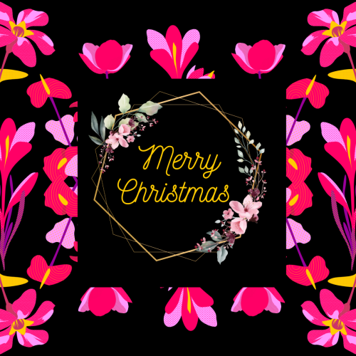 Pink Flowers Image Card, Merry Christmas