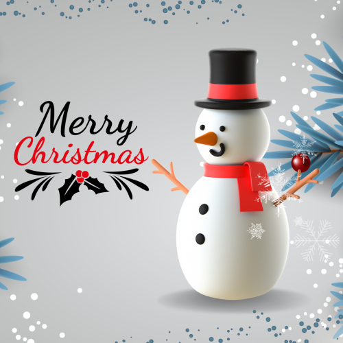 Merry Christmas, Christmas Wishing Card With Snow Man