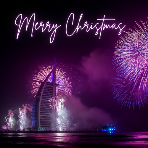 Fire works in front off burj ul arab, Merry Christmas.