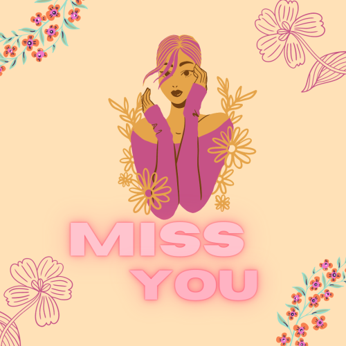 Flowers and girl character, Miss you.
