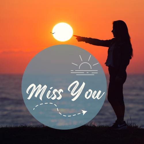 Miss you, a girl in front of the sun.