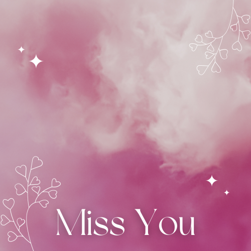 Miss you, on a pink background.