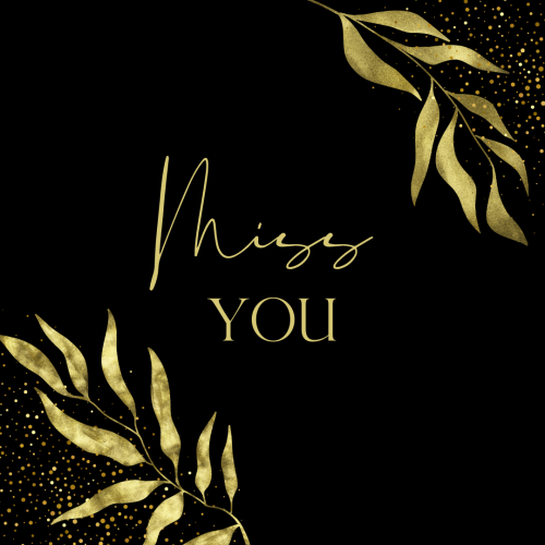 Golden leaves on black background, Miss You.