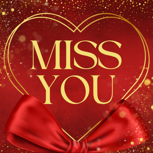Red ribbon and golden heart, Miss You.