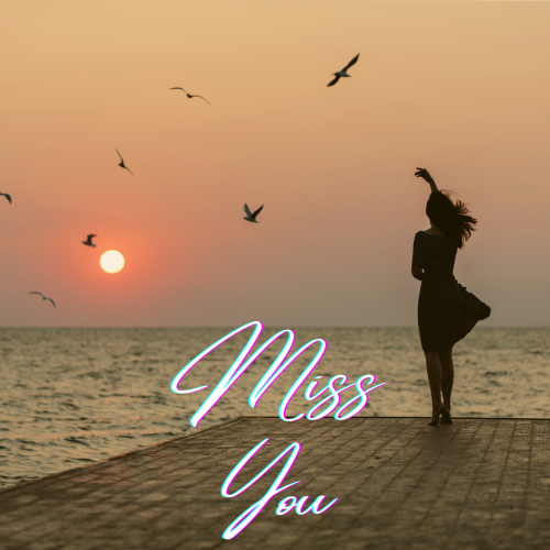 Miss you, a girl standing in front of sun.
