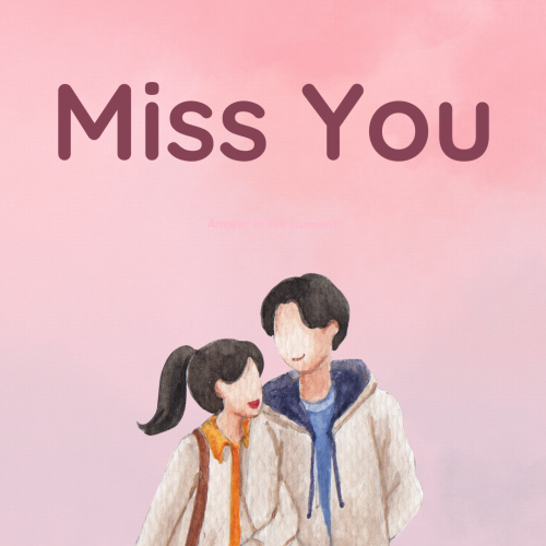 A couple character on pink background, Miss You.