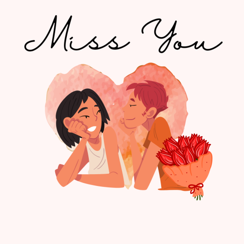 A painting of a girl and boy, Miss You.