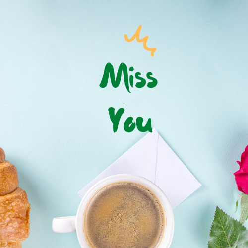 Cup of tea on a blue background, Miss you.