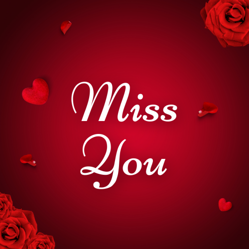 Red heart and red flowers on a red background, Miss You.