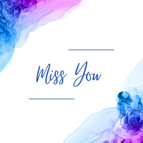 Neon color on white wish card, Miss You.