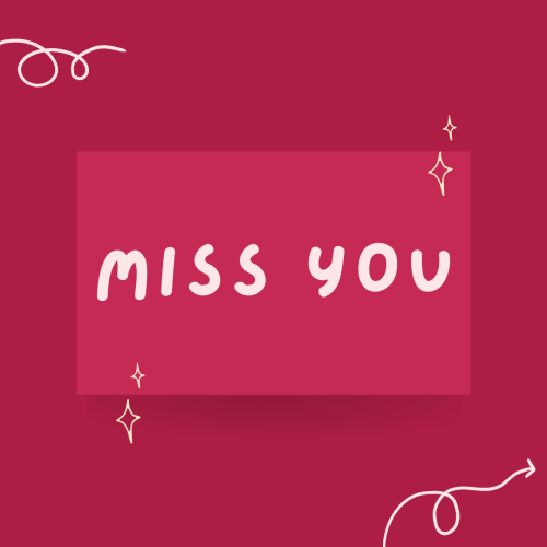 Miss you, pink color wish card.