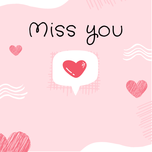 Miss You, heart on pink background.