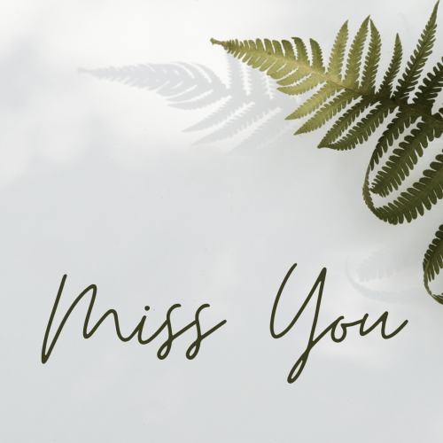 Miss You, leaves on a grey background.