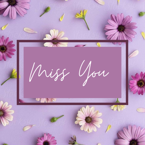 Purple and white color  flowers on back, Miss You.