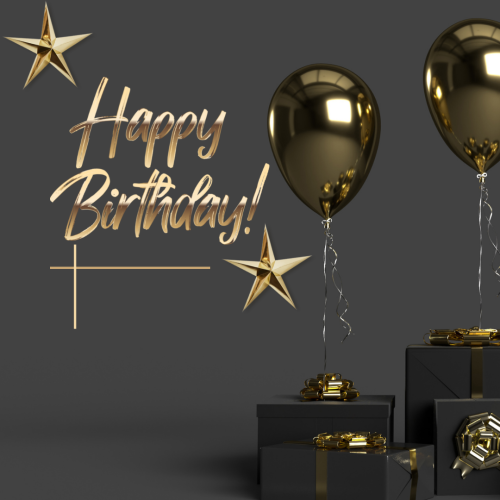 Golden balloons and gift, Happy Birthday