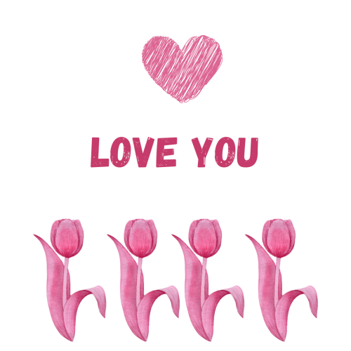 Pink flowers and heart on white back, Love You