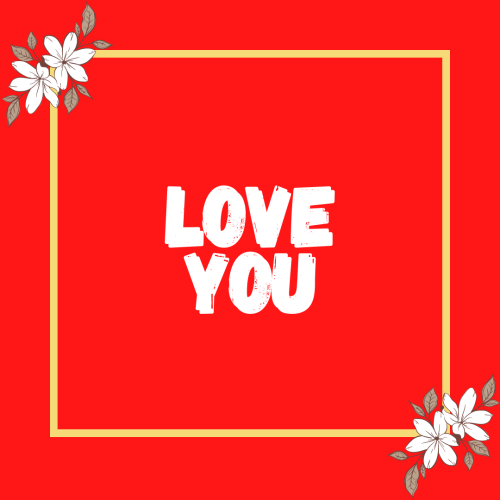 Red back and white flowers on wish card Love You