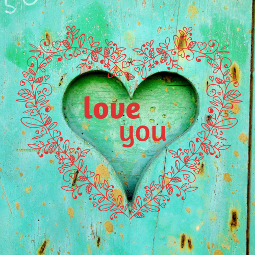 Love you written in a heart and a blue background